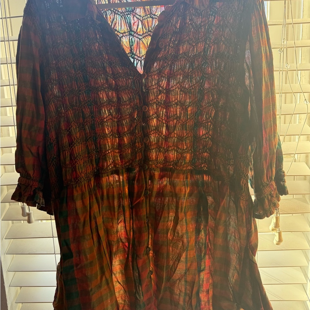 Free people plaid flowy blouse top